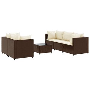 vidaXL 6 Piece Garden Lounge Set with Cushions Brown Poly Rattan