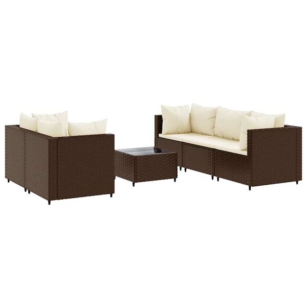 vidaXL 6 Piece Garden Lounge Set with Cushions Brown Poly Rattan