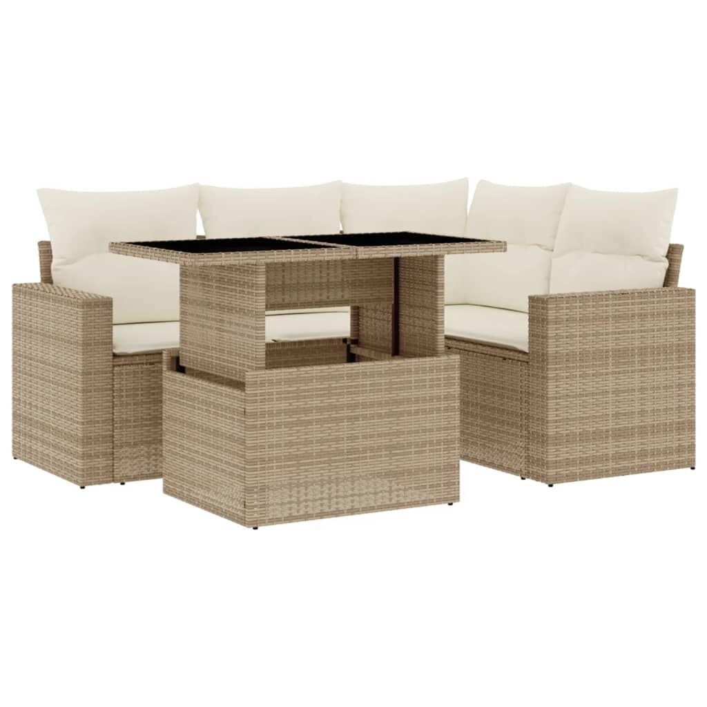 vidaXL 5 Piece Garden Sofa Set with Cushions Beige Poly Rattan