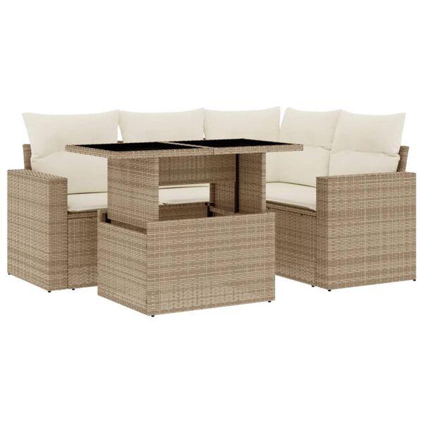vidaXL 5 Piece Garden Sofa Set with Cushions Beige Poly Rattan
