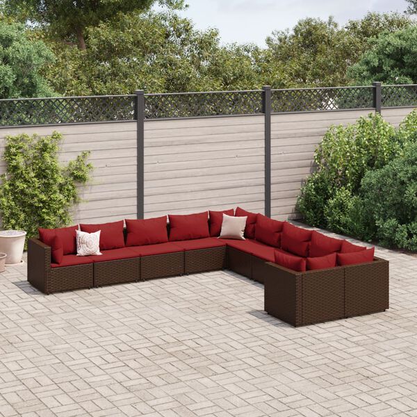 vidaXL 10 Piece Garden Sofa Set with Cushions Brown Poly Rattan