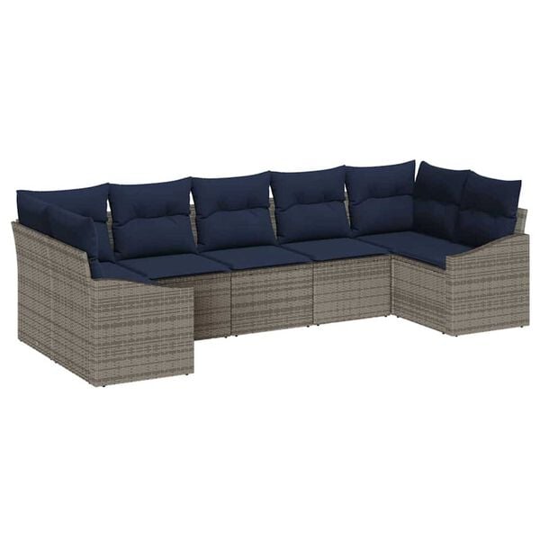 vidaXL Sofa Set with Cushion 7 pcs Grey Poly Rattan