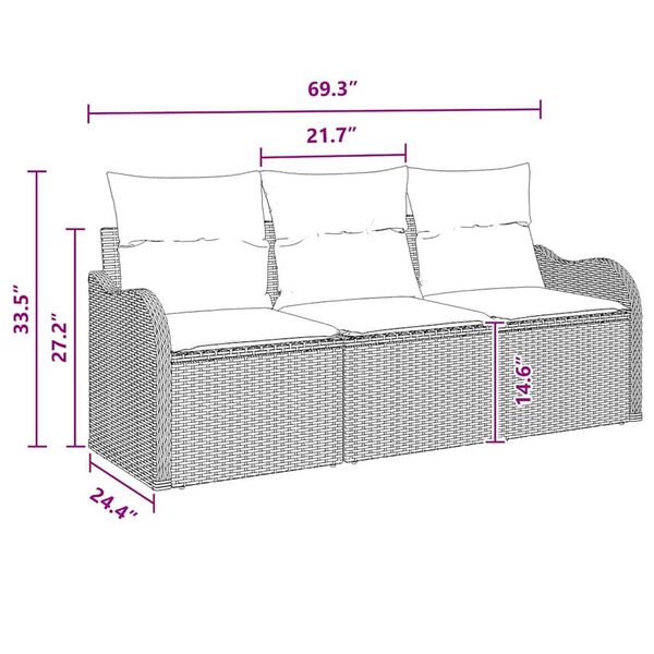 vidaXL Garden Sofa Set with Cushion 3 pcs Black Poly rattan