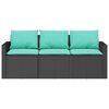 vidaXL Garden Sofa with Cushions 3-Seater Black Poly Rattan