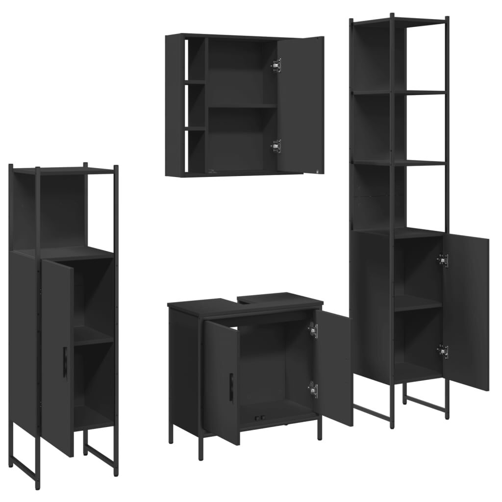 vidaXL 4 Piece Bathroom Cabinet Set Black Engineered Wood