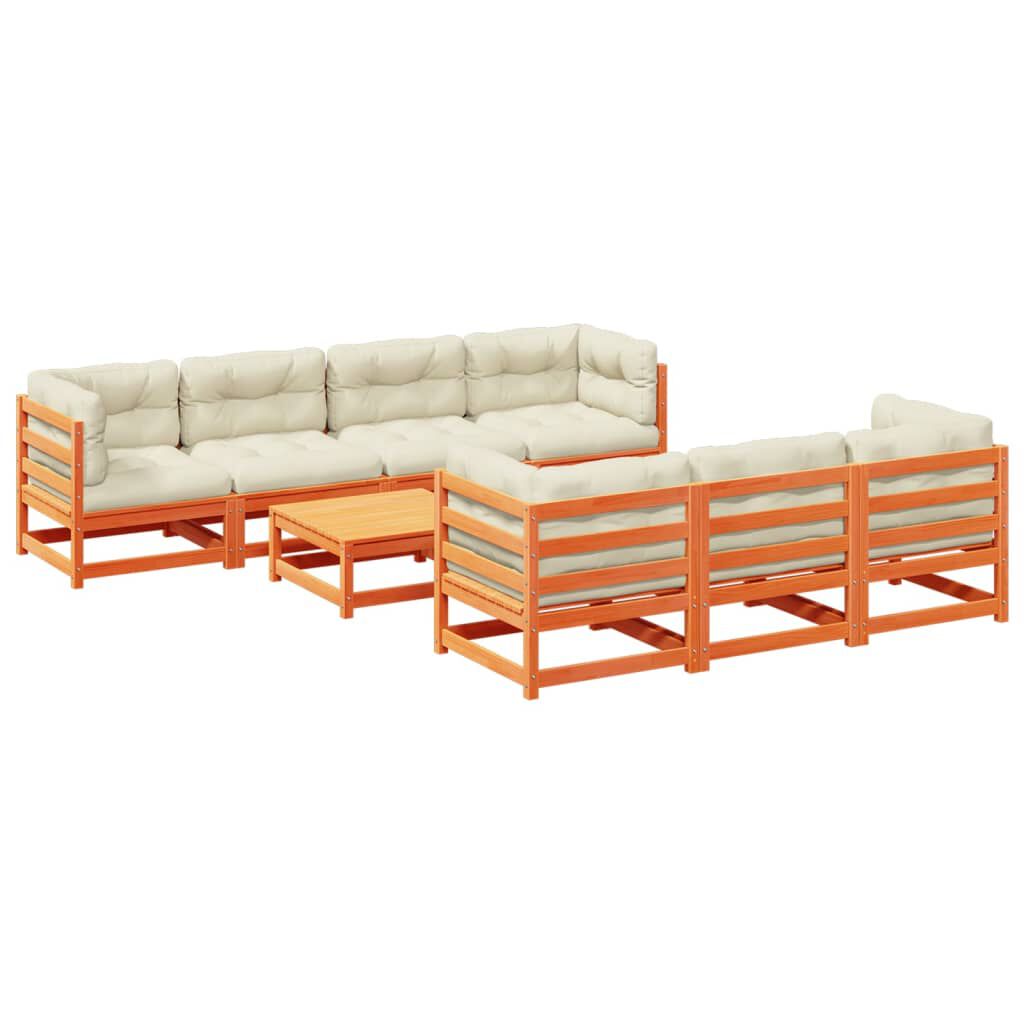 vidaXL 8 Piece Garden Sofa Set with Cushions Wax Brown Solid Wood Pine