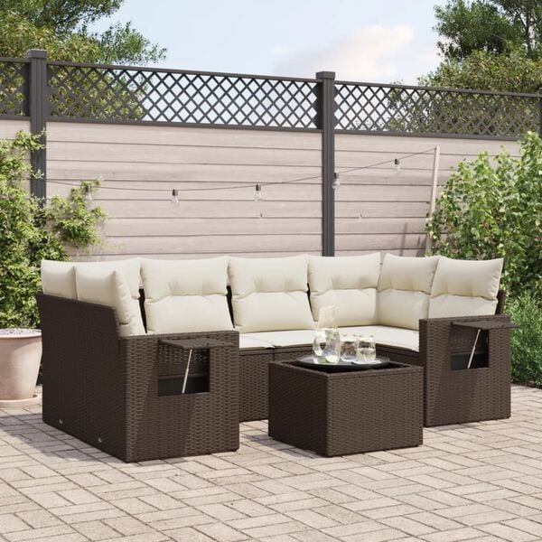 vidaXL 7 Piece Garden Sofa Set with Cushions Brown Poly Rattan