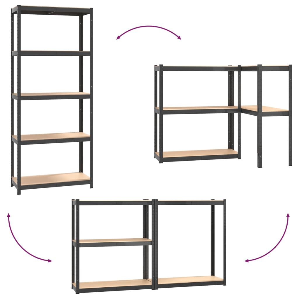 vidaXL 5-Layer Shelves 2 pcs Anthracite Steel&Engineered Wood