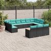 vidaXL 13 Piece Garden Sofa Set with Cushions Black Poly Rattan