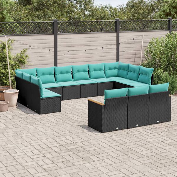vidaXL 13 Piece Garden Sofa Set with Cushions Black Poly Rattan