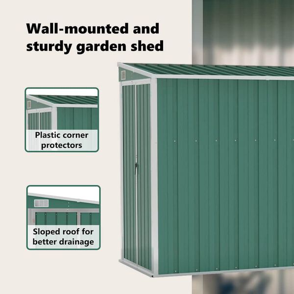 vidaXL Wall-mounted Garden Shed Green 118x382x178 cm Galvanised Steel