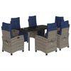 vidaXL 7 Piece Garden Dining Set with Cushions Grey Poly Rattan