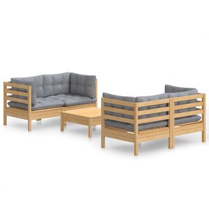 vidaXL 5 Piece Garden Lounge Set with Grey Cushions Pinewood