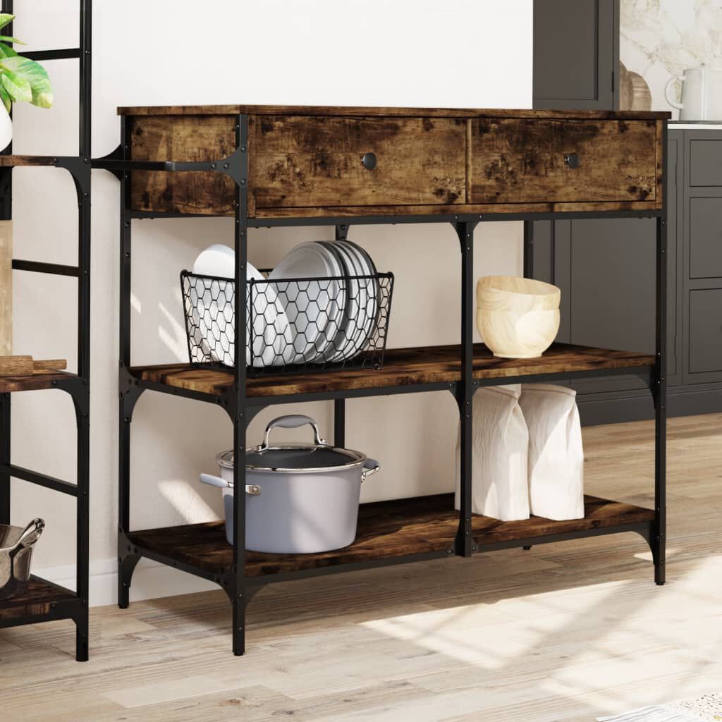 vidaXL Kitchen Trolley Smoked Oak 105x42x95 cm Engineered Wood