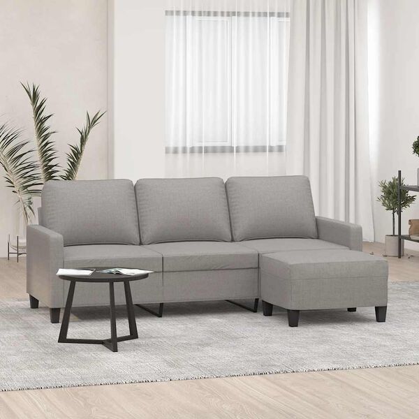 vidaXL 3-Seater sofa with footstool Light Grey 180 cm Fabric