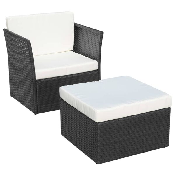 vidaXL Garden Chair with Stool Poly Rattan Black
