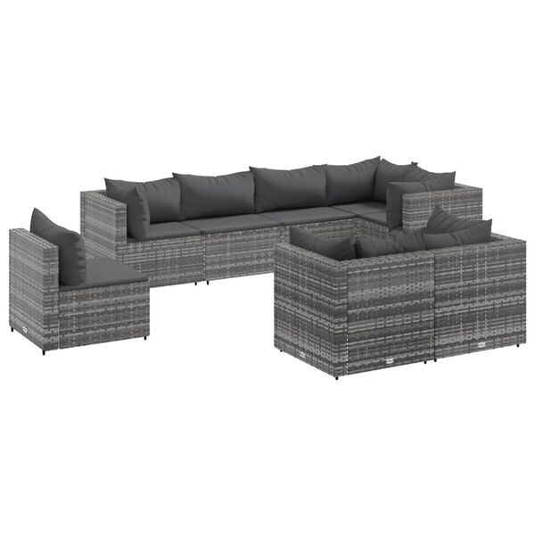 vidaXL 8 Piece Garden Lounge Set with Cushions Grey Poly Rattan