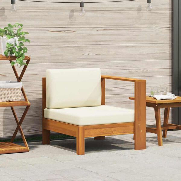 vidaXL Middle Sofa with 1 Armrest Cream White Solid Acacia Wood