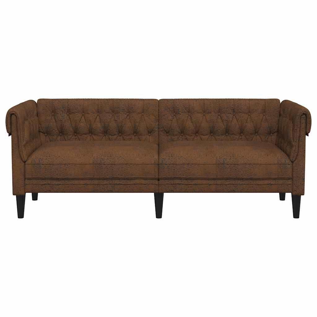 vidaXL Chesterfield Sofa 3-Seater Brown Fabric