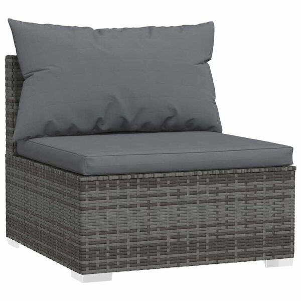 vidaXL Garden Middle Sofa with Cushions Grey Poly Rattan