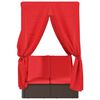 vidaXL Double Sun Lounger with Roof and Curtains Brown Poly Rattan