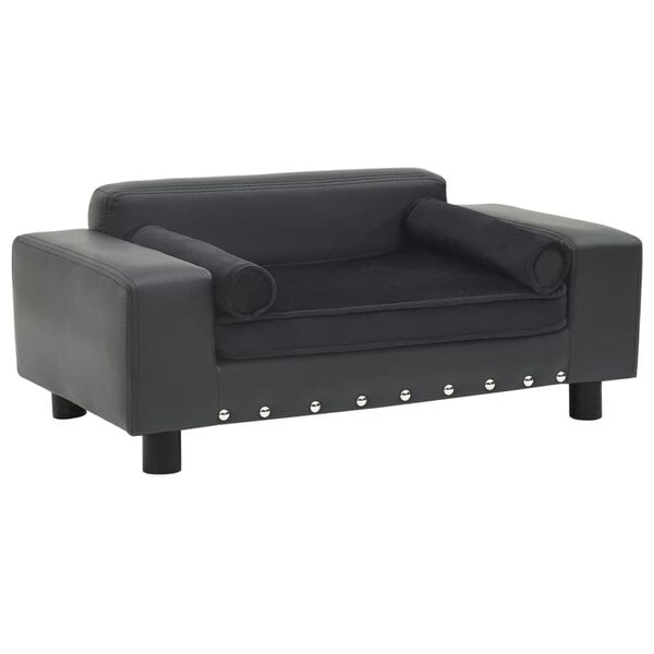 vidaXL Dog Sofa Dark Grey 81x43x31 cm Plush and Faux Leather