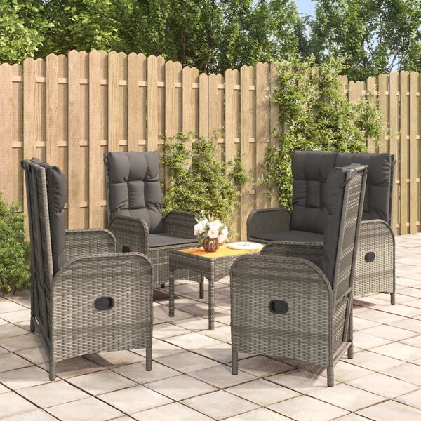 vidaXL 5 Piece Garden Dining Set with Cushions Grey Poly Rattan