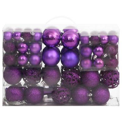 vidaXL 111 Piece Christmas Bauble Set Purple Polystyrene