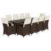 vidaXL 11 Piece Garden Bistro Set with Cushions Brown Poly Rattan