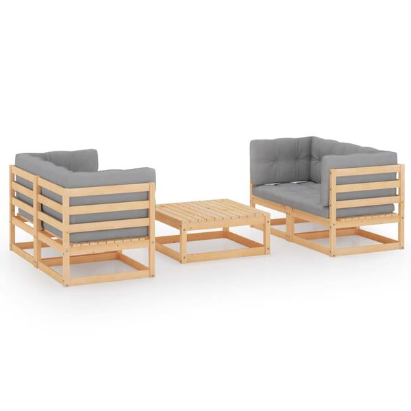 vidaXL 5 Piece Garden Lounge Set with Cushions Solid Pinewood