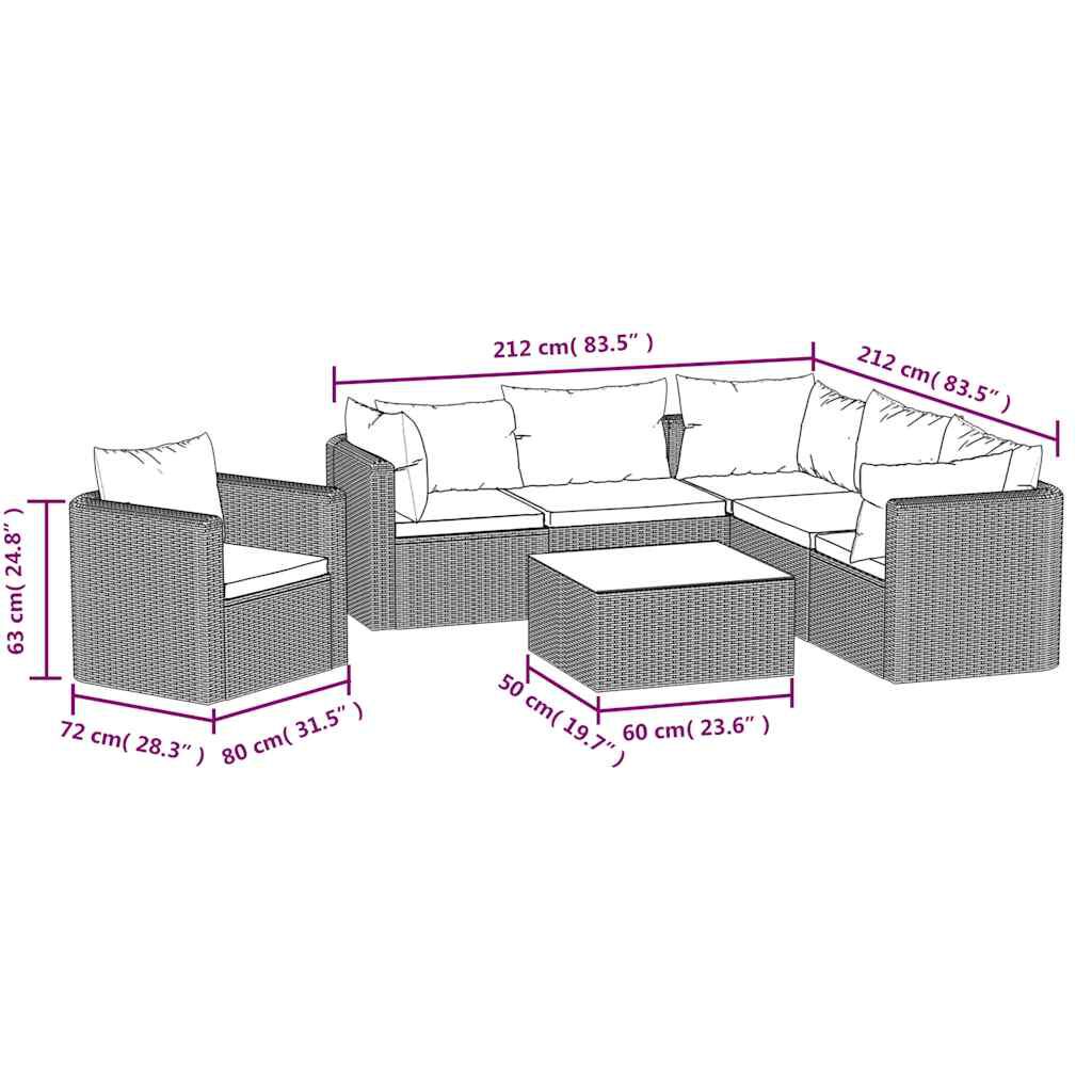 vidaXL 7 Piece Garden Lounge Set with Cushions Poly Rattan Black