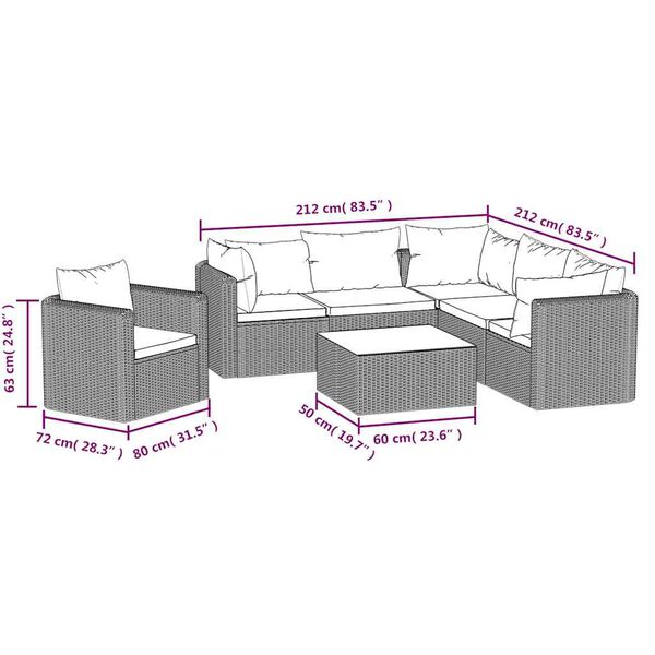 vidaXL 7 Piece Garden Lounge Set with Cushions Poly Rattan Black