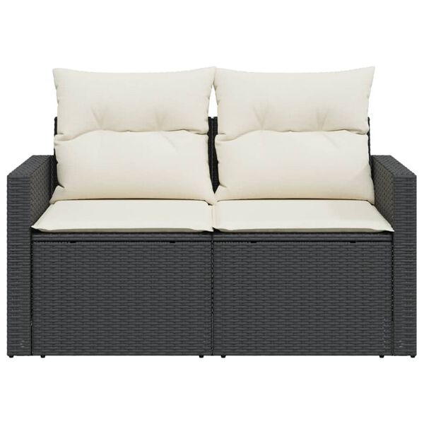 vidaXL Garden Sofa with Cushions 2-Seater Black Poly Rattan