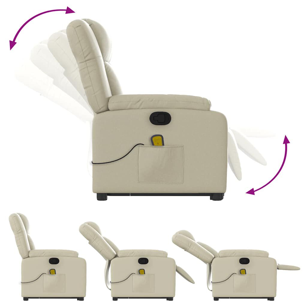 vidaXL Stand up Massage Recliner Chair Cream Faux Leather