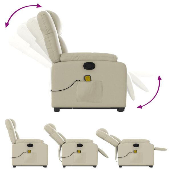 vidaXL Stand up Massage Recliner Chair Cream Faux Leather