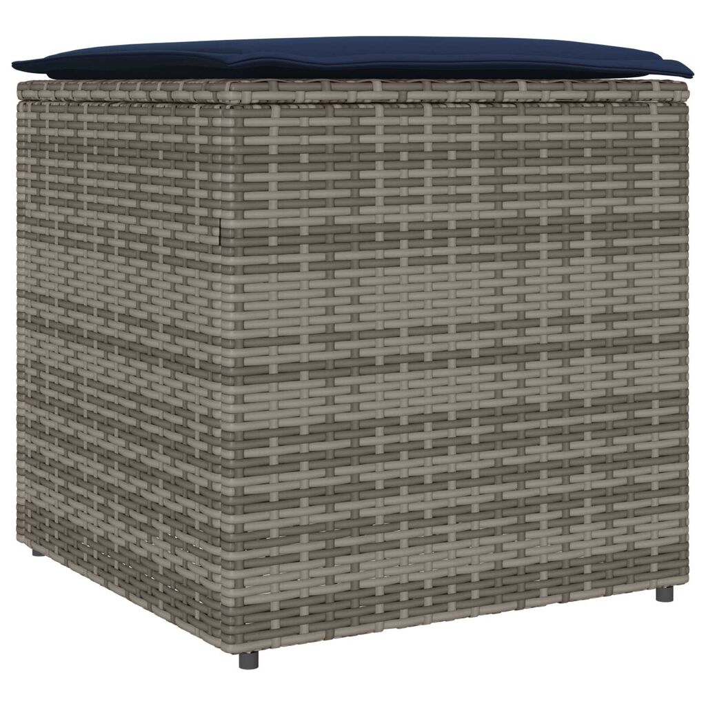 vidaXL Storage Box Grey and Navy Blue Rattan and Fabric Cushion Medium