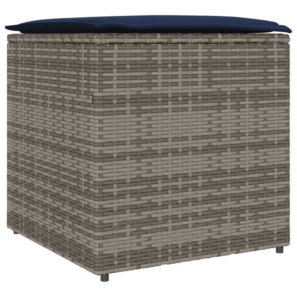 vidaXL Storage Box Grey and Navy Blue Rattan and Fabric Cushion Medium