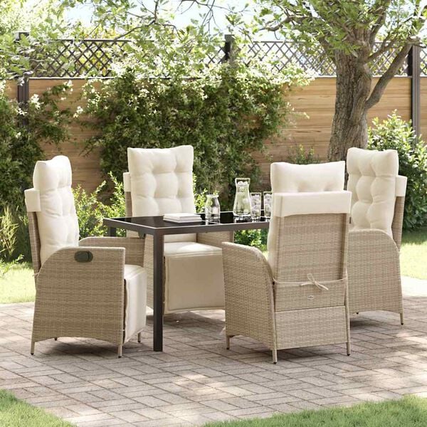 vidaXL Garden Dining Set with Cushion 5 pcs Beige Poly Rattan