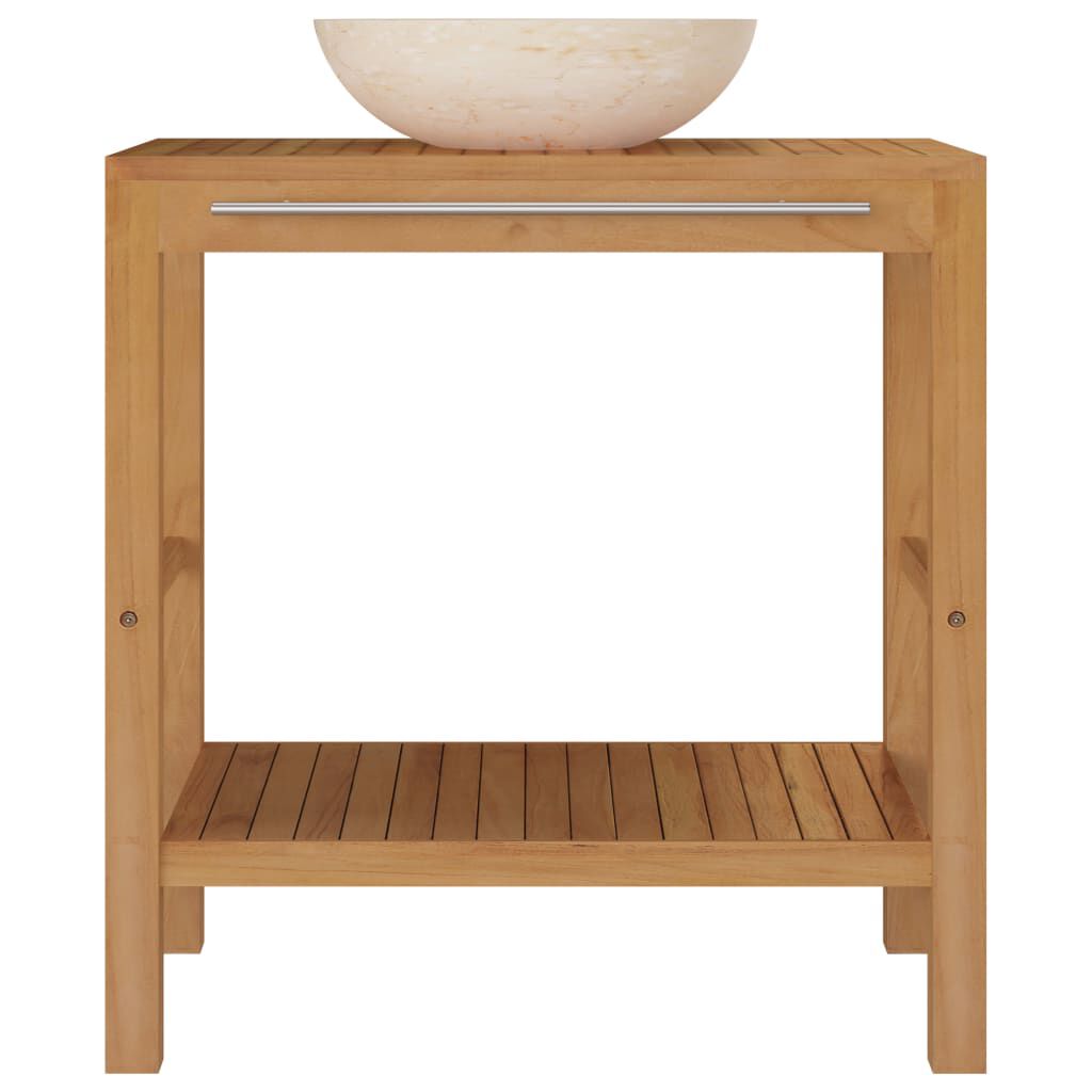 vidaXL Bathroom Vanity Cabinet Solid Teak with Sink Marble Cream