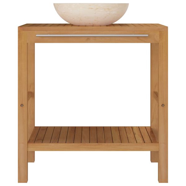 vidaXL Bathroom Vanity Cabinet Solid Teak with Sink Marble Cream