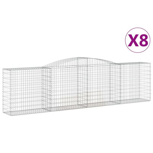vidaXL Arched Gabion Baskets 8 pcs 400x50x100/120 cm Galvanised Iron