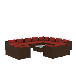 vidaXL 13 Piece Garden Lounge Set with Cushions Brown Poly Rattan