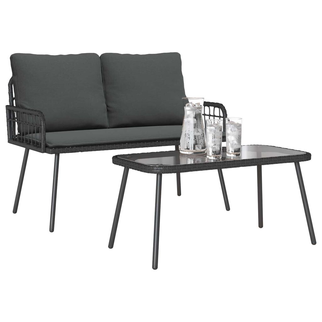 vidaXL 2 Piece Garden Dining Set with Cushions Black Poly Rattan