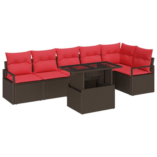 vidaXL 7 Piece Garden Sofa Set with Cushions Brown Poly Rattan