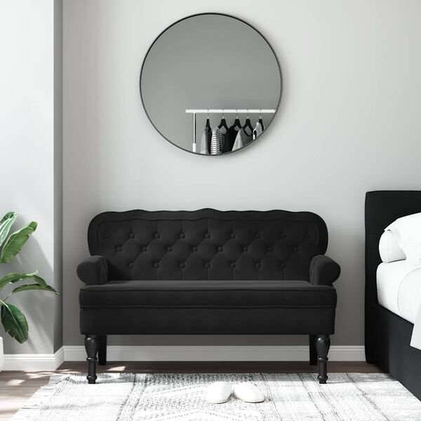 vidaXL Bench with Backrest Black 119.5x64.5x75 cm Velvet