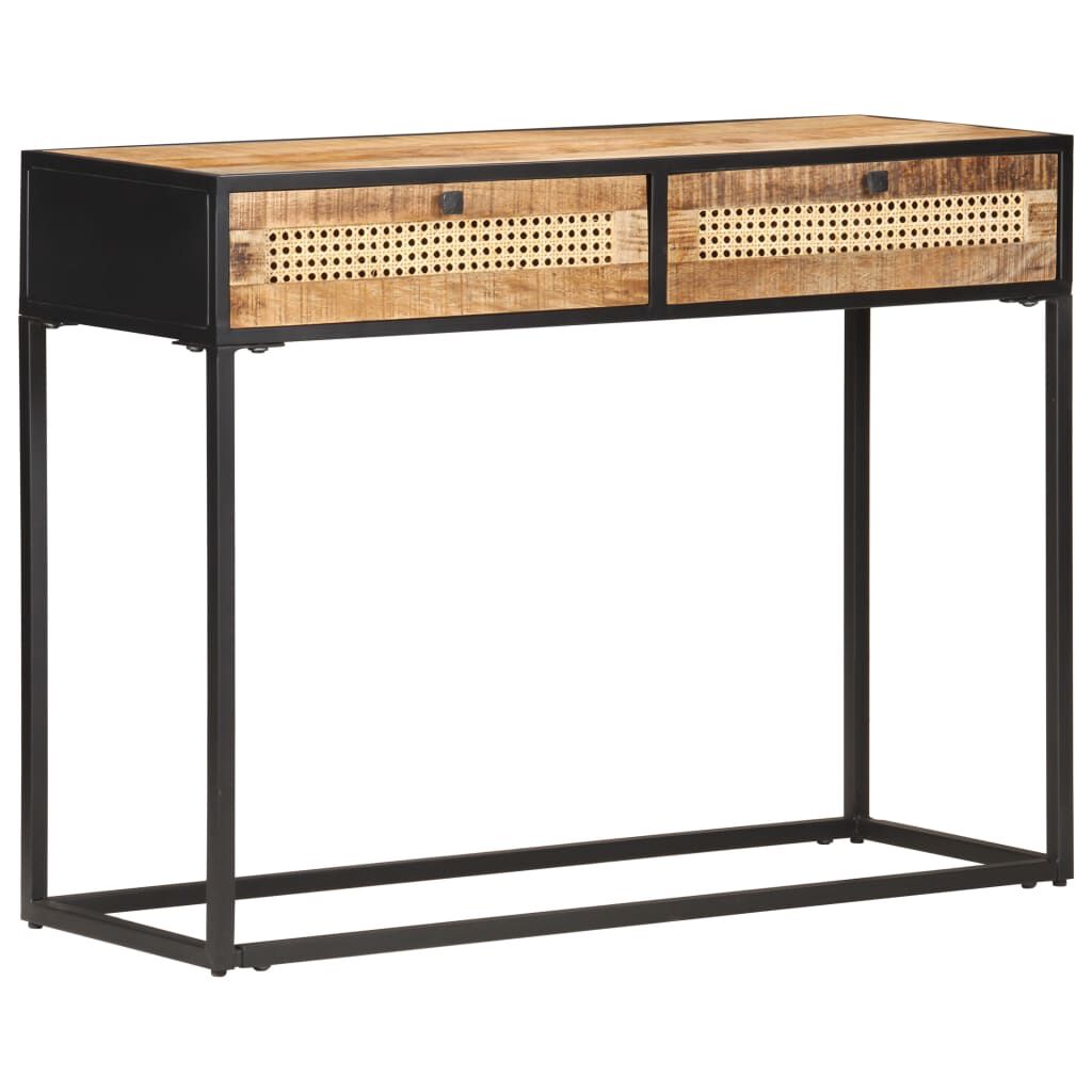 vidaXL Console Table 100x35x75 cm Rough Mango Wood and Natural Cane