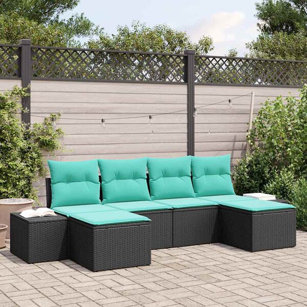 vidaXL Garden Sofa Set with Cushion 6 pcs Black Poly rattan