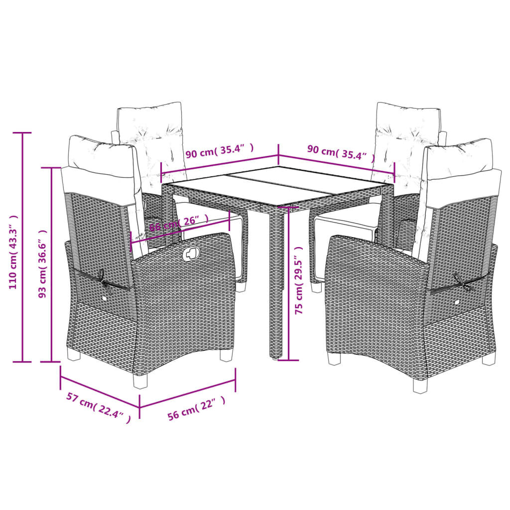 vidaXL 5 Piece Garden Dining Set with Cushions Grey Poly Rattan