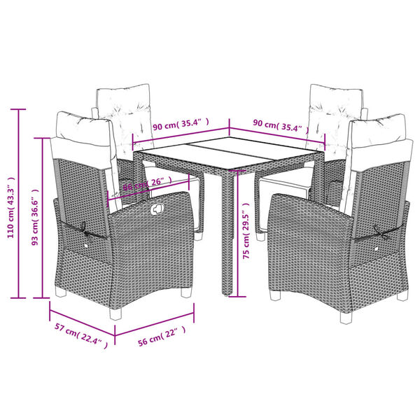 vidaXL 5 Piece Garden Dining Set with Cushions Grey Poly Rattan