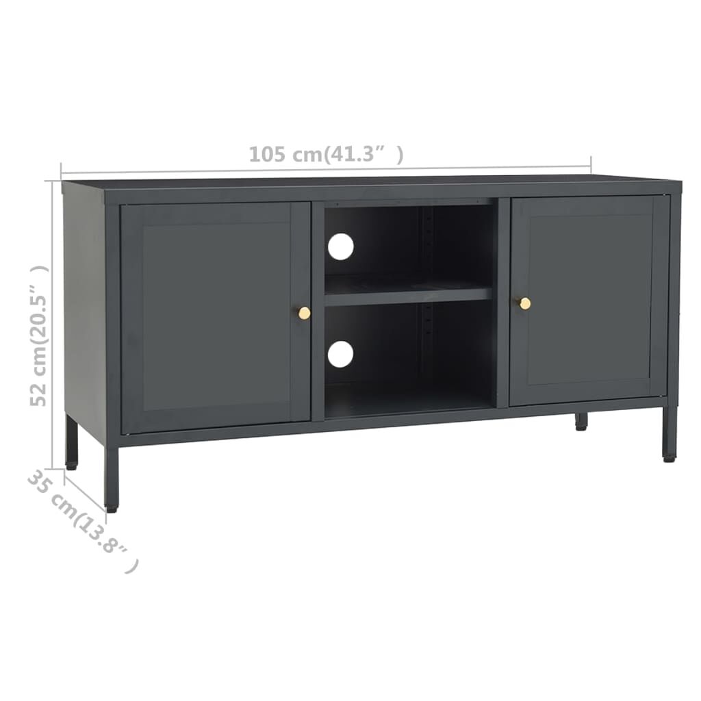 vidaXL TV Cabinet Anthracite 105x35x52 cm Steel and Glass